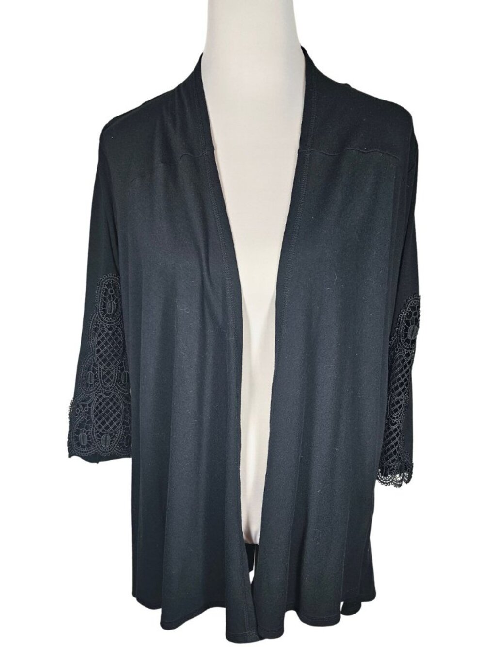 LIVI Lane Bryant Black Open Front Cardigan Crochet Sleeve Sz 18/20 2X Whimsigoth